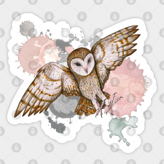 Attacking barn owl watercolor Sticker by Bwiselizzy